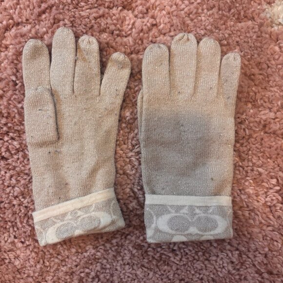Coach Gloves Gold Tan Sparkly One Size - Picture 3 of 6